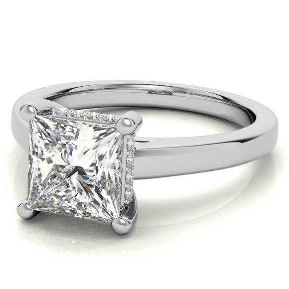 3.0Carat -9.0mm Princess Cut Moissanite Engagement Ring With Hidden Halo - Picture 3 of 16